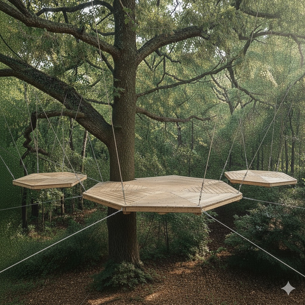 L'Arborium - Concept de scène perchée modulaire pour événements culturels - Modules hexagonaux assemblables